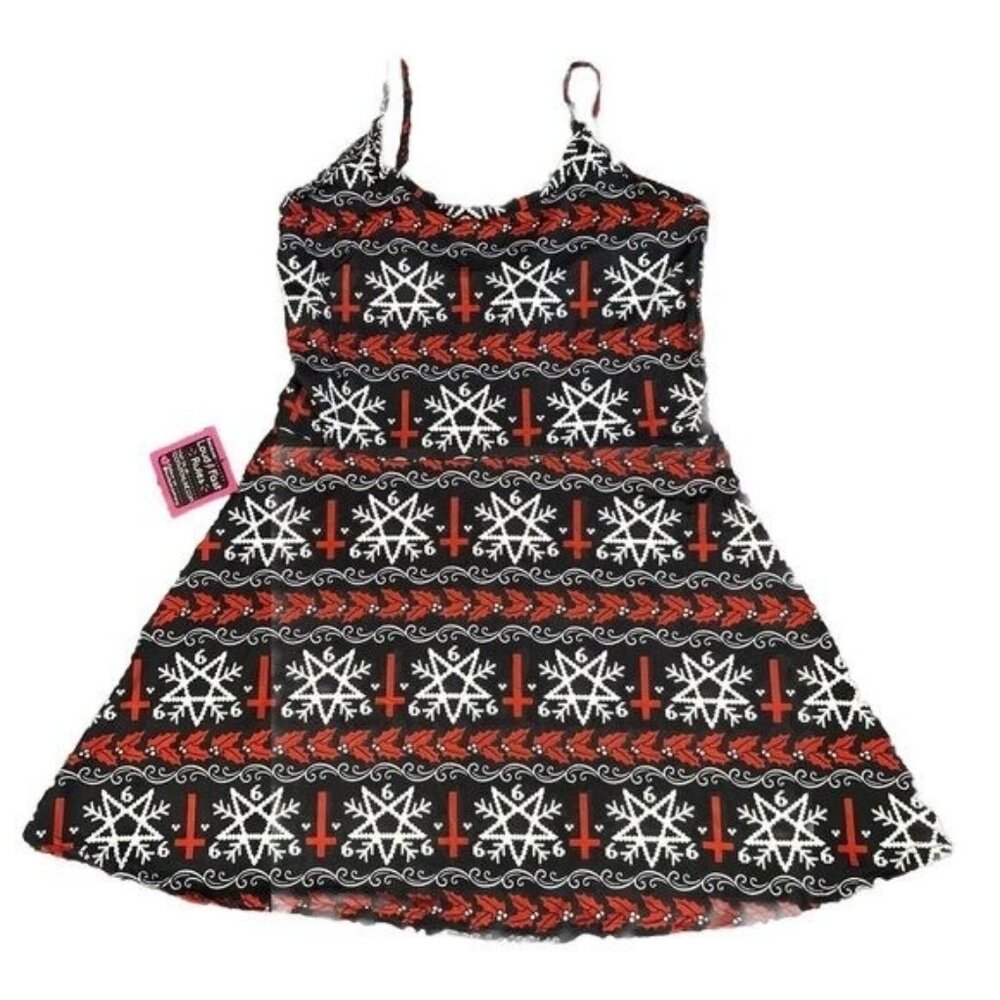 Too Fast (XL) Gothic Holiday Pentagram Cami Dress Print Punk Rock